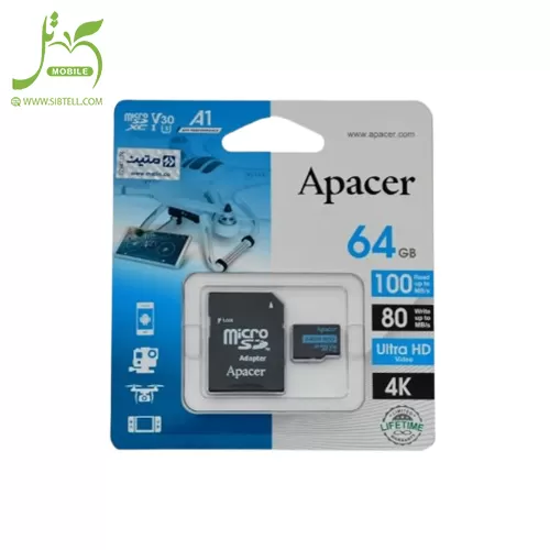 کارت حافظه MicroSDXC برند Apacer مدل UHS-I U3 V30 ظرفیت 64GB